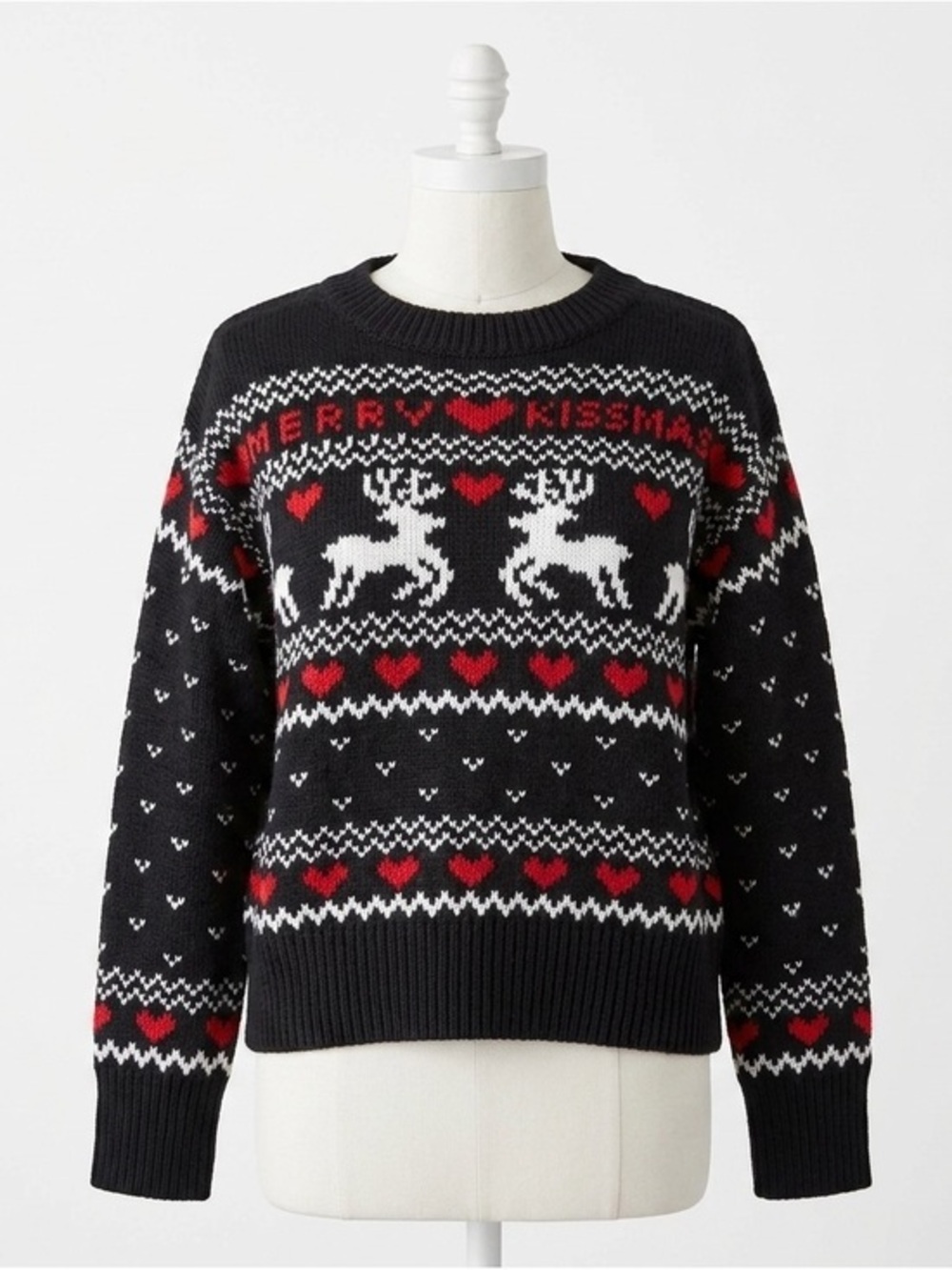 H&M Fair Isle Nordic Merry Kissmas Reindeer Hearts Oversized Knit Sweater Size S